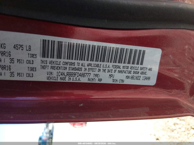 Продаж на аукціоні авто 2015 Jeep Patriot Sport, vin: 1C4NJRBB9FD408777, номер лоту: 46104062