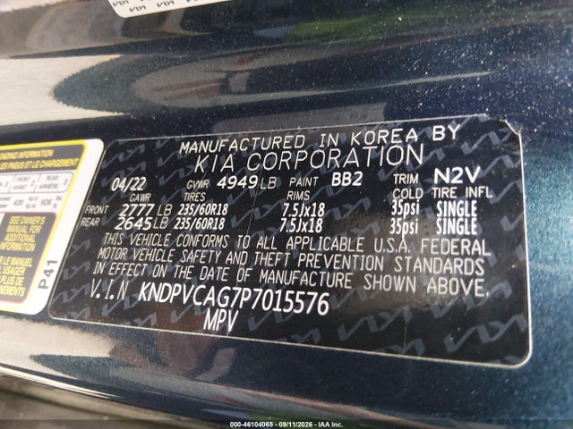 46104065 :رقم المزاد ، KNDPVCAG7P7015576 vin ، 2023 Kia Sportage Hybrid Ex مزاد بيع