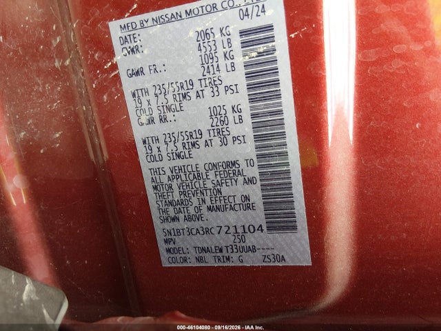 Продаж на аукціоні авто 2024 Nissan Rogue Sl Fwd, vin: 5N1BT3CA3RC721104, номер лоту: 46104080