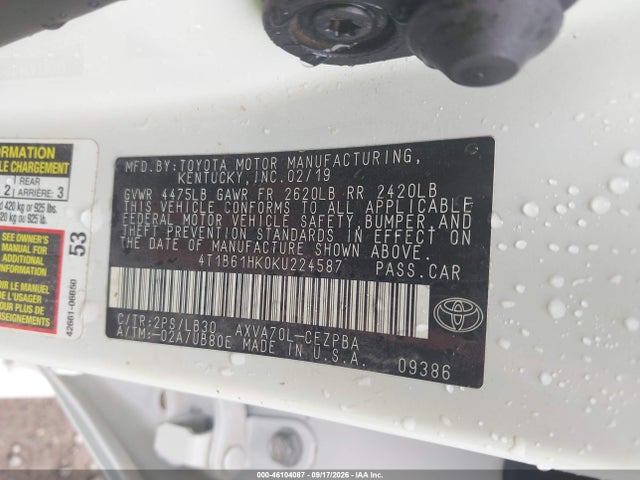 Aukcja sprzedaży 2019 Toyota Camry Xse, vin: 4T1B61HK0KU224587, numer aukcji: 46104087