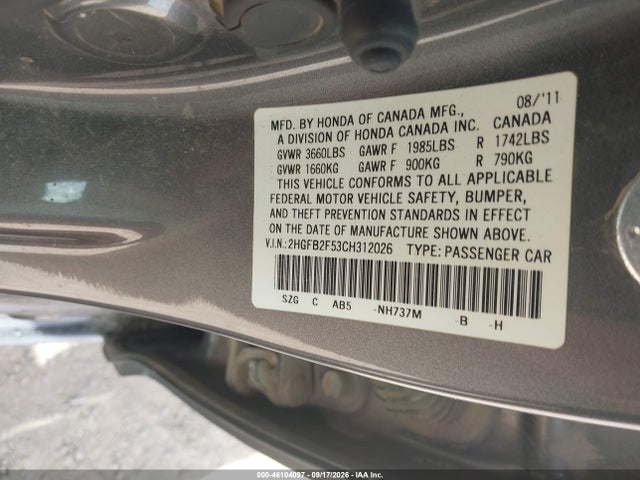Продаж на аукціоні авто 2012 Honda Civic Lx, vin: 2HGFB2F53CH312026, номер лоту: 46104097