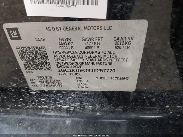 46104100 :رقم المزاد ، 1GC1KUEG9JF257720 vin ، 2018 Chevrolet Silverado 2500hd Wt مزاد بيع
