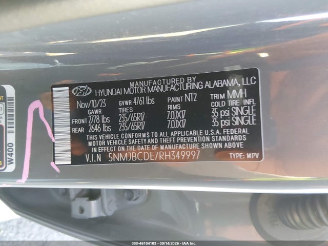 Продажа на аукционе авто 2024 Hyundai Tucson Sel, vin: 5NMJBCDE7RH349997, номер лота: 46104103