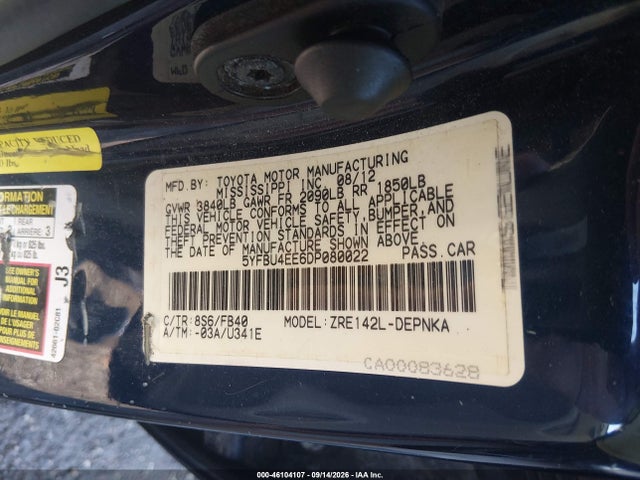 Продаж на аукціоні авто 2013 Toyota Corolla Le, vin: 5YFBU4EE6DP080022, номер лоту: 46104107