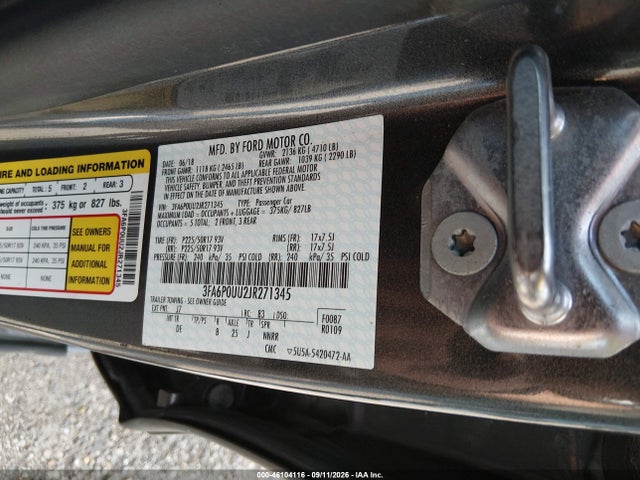 Продаж на аукціоні авто 2018 Ford Fusion Hybrid S, vin: 3FA6P0UU2JR271345, номер лоту: 46104116