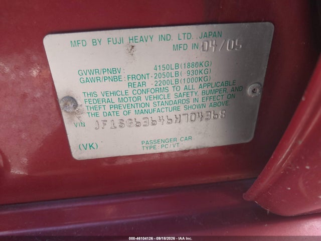 Продажа на аукционе авто 2006 Subaru Forester 2.5x, vin: JF1SG63646H704368, номер лота: 46104126
