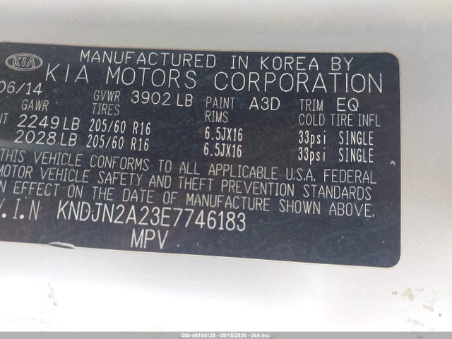 2014 Kia Soul მანქანა იყიდება აუქციონზე, vin: KNDJN2A23E7746183, აუქციონის ნომერი: 46104129
