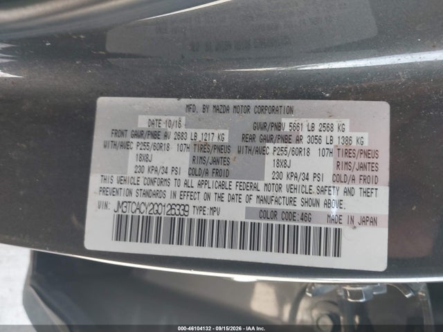 Продажа на аукционе авто 2016 Mazda Cx-9 Touring, vin: JM3TCACY2G0126339, номер лота: 46104132