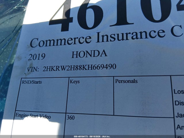 Aukcja sprzedaży 2019 Honda Cr-v Ex-l, vin: 2HKRW2H88KH669490, numer aukcji: 46104173