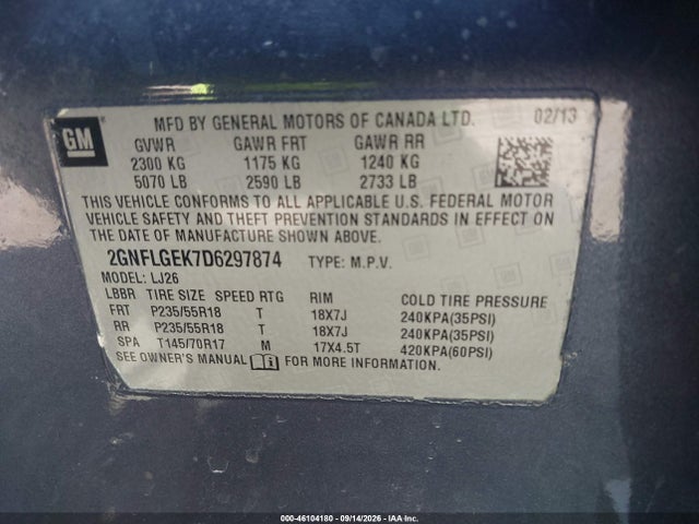 Продажа на аукционе авто 2013 Chevrolet Equinox Ltz, vin: 2GNFLGEK7D6297874, номер лота: 46104180