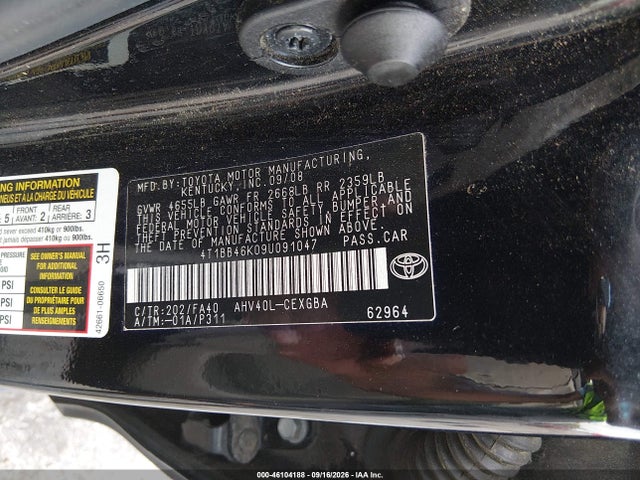 46104188 :رقم المزاد ، 4T1BB46K09U091047 vin ، 2009 Toyota Camry Hybrid مزاد بيع
