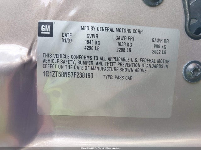 Продажа на аукционе авто 2007 Chevrolet Malibu Lt, vin: 1G1ZT58N57F238180, номер лота: 46104197