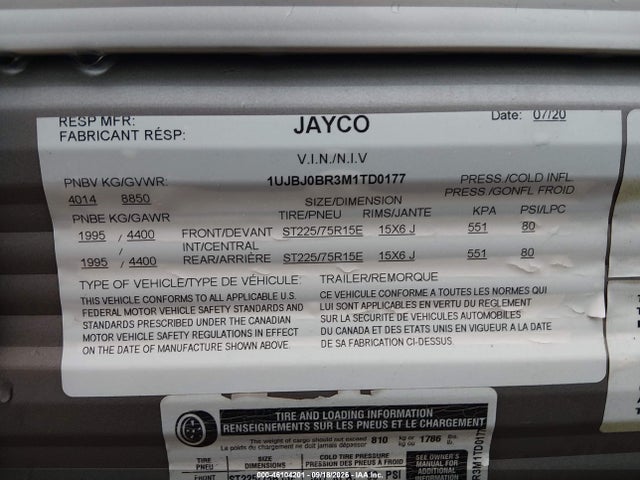 46104201 :رقم المزاد ، 1UJBJ0BR3M1TD0177 vin ، 2021 Jayco Other مزاد بيع