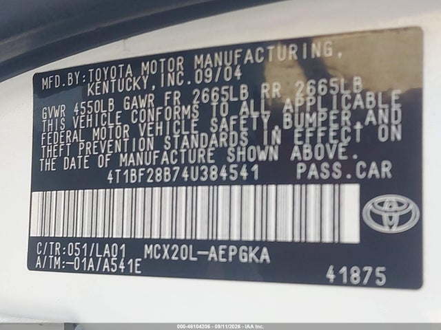 46104206 :رقم المزاد ، 4T1BF28B74U384541 vin ، 2004 Toyota Avalon Xls مزاد بيع