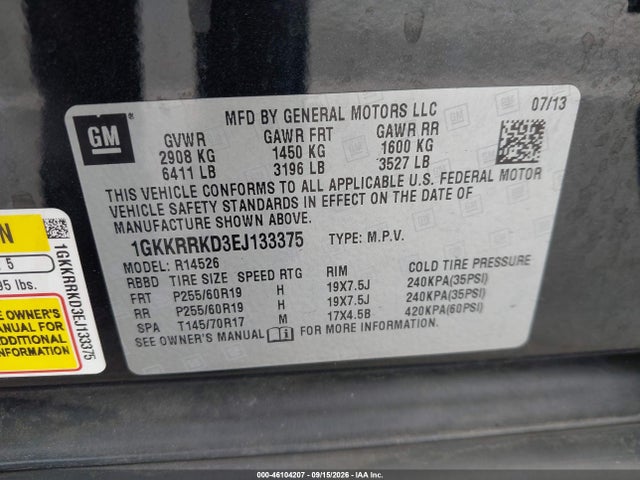 Aukcja sprzedaży 2014 Gmc Acadia Slt-1, vin: 1GKKRRKD3EJ133375, numer aukcji: 46104207