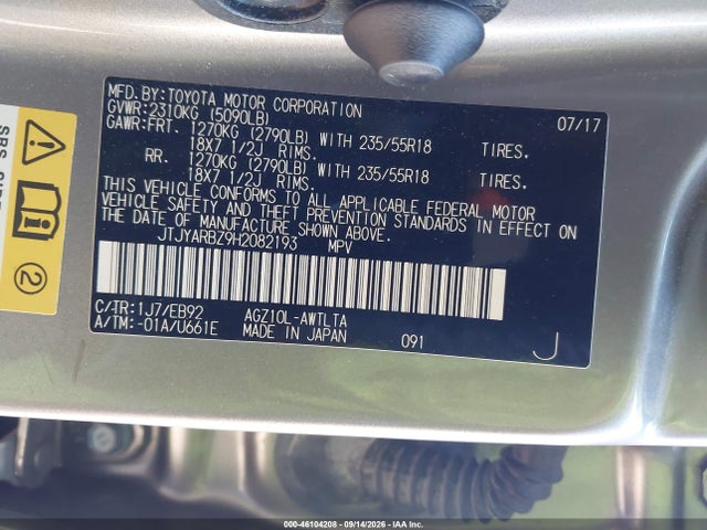 Aukcja sprzedaży 2017 Lexus Nx 200t F Sport, vin: JTJYARBZ9H2082193, numer aukcji: 46104208