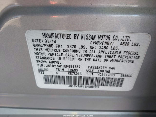 Aukcja sprzedaży 2014 Infiniti Q50 Premium, vin: JN1BV7AP1EM686387, numer aukcji: 46104236