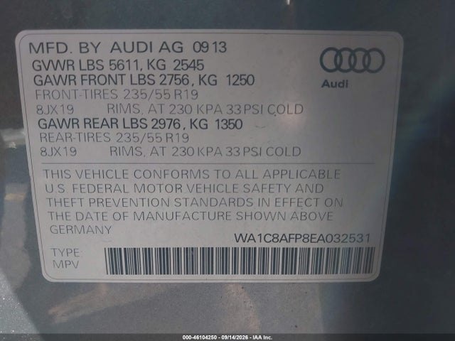 Продажа на аукционе авто 2014 Audi Q5 Hybrid 2.0t Prestige, vin: WA1C8AFP8EA032531, номер лота: 46104250
