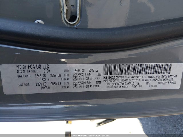 46104260 :رقم المزاد ، 3C4PDCGB0LT206616 vin ، 2020 Dodge Journey Crossroad مزاد بيع