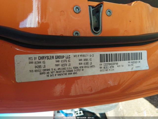 46104275 :رقم المزاد ، 1C3CDFBA4DD307460 vin ، 2013 Dodge Dart Sxt مزاد بيع