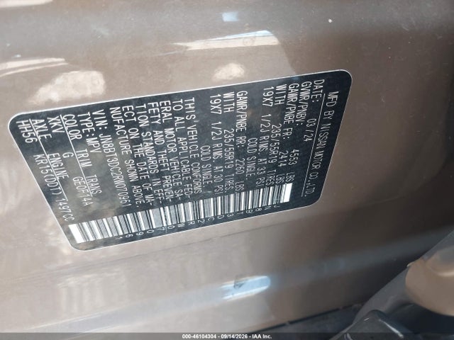 2024 Nissan Rogue Platinum Fwd მანქანა იყიდება აუქციონზე, vin: JN8BT3DC2RW070961, აუქციონის ნომერი: 46104304