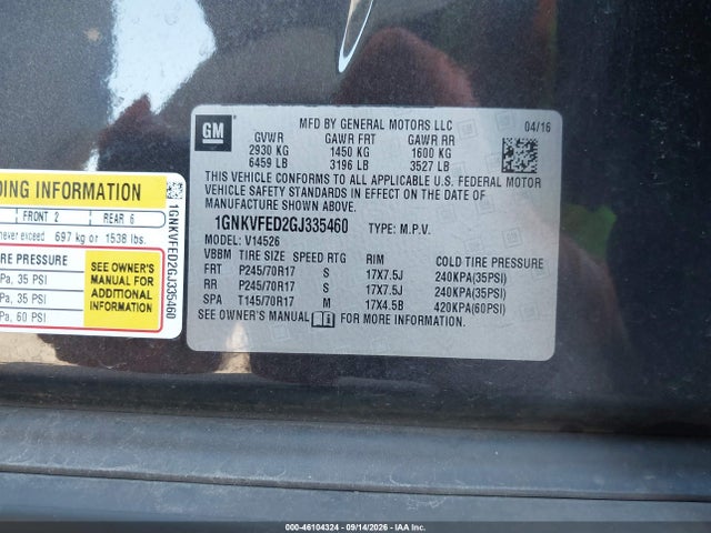 Aukcja sprzedaży 2016 Chevrolet Traverse Ls, vin: 1GNKVFED2GJ335460, numer aukcji: 46104324
