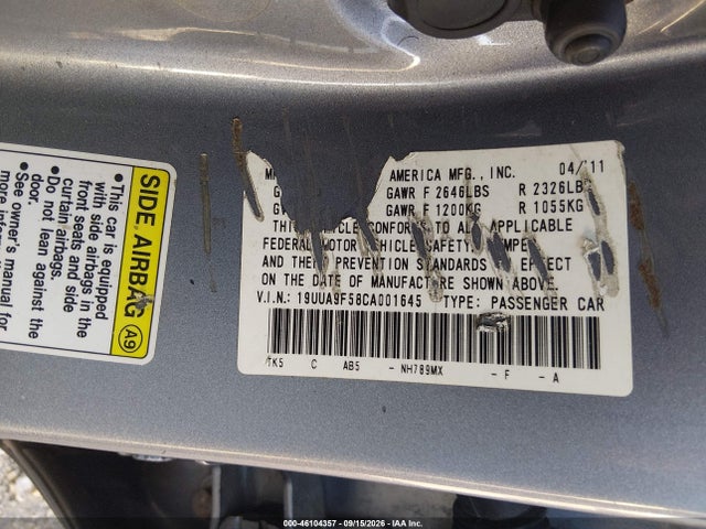 Aukcja sprzedaży 2012 Acura Tl 3.7, vin: 19UUA9F58CA001645, numer aukcji: 46104357