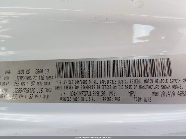 46104395 :رقم المزاد ، 1C4HJXFG7JW329130 vin ، 2018 Jeep Wrangler Unlimited Rubicon 4x4 مزاد بيع