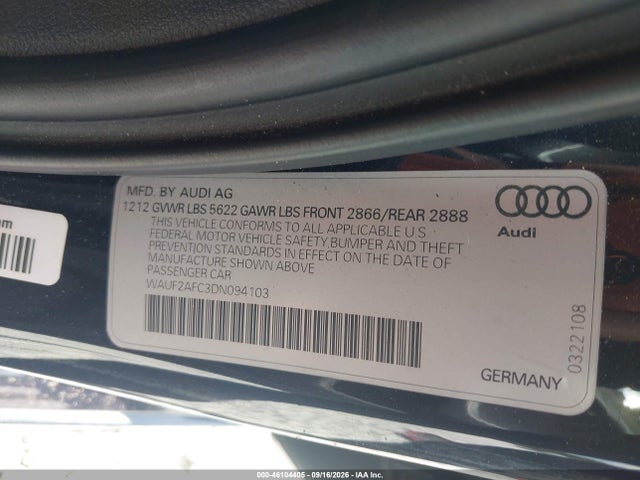46104405 :رقم المزاد ، WAUF2AFC3DN094103 vin ، 2013 Audi S6 4.0t Prestige مزاد بيع