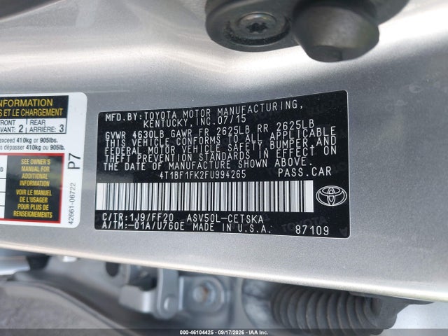 4T1BF1FK2FU994265 Toyota CAMRY SE