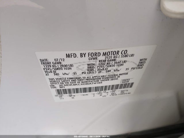 Продаж на аукціоні авто 2013 Ford Edge Limited, vin: 2FMDK4KCXDBA74195, номер лоту: 46104440