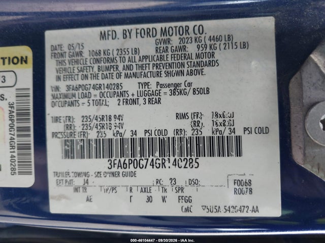 Продаж на аукціоні авто 2016 Ford Fusion S, vin: 3FA6P0G74GR140285, номер лоту: 46104447