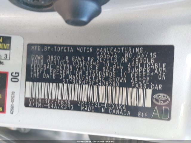 Продаж на аукціоні авто 2015 Toyota Corolla Le, vin: 2T1BURHEXFC408280, номер лоту: 46104469
