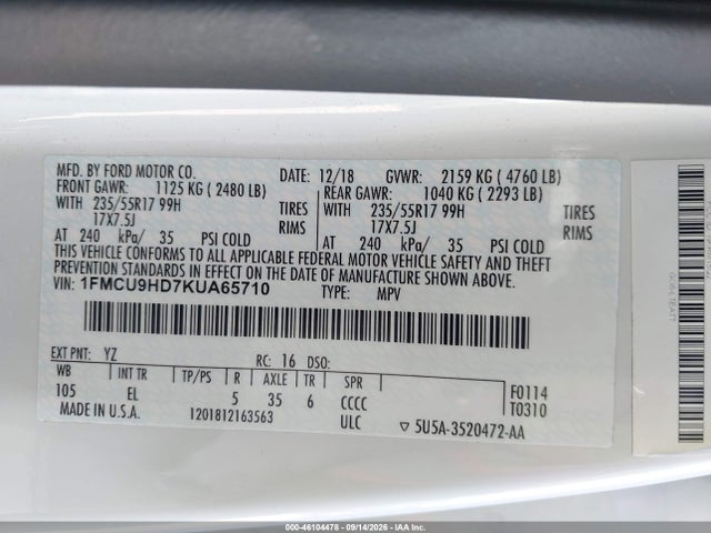 Ford ESCAPE SEL 2019 1FMCU9HD7KUA65710 Image 9