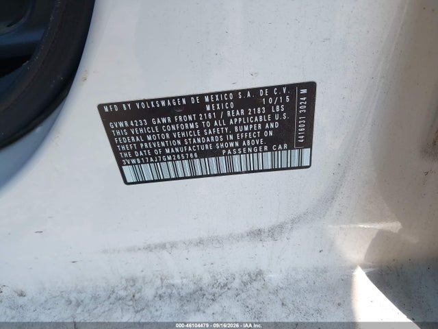 Aukcja sprzedaży 2016 Volkswagen Jetta 1.8t Sport, vin: 3VWB17AJ7GM265766, numer aukcji: 46104479