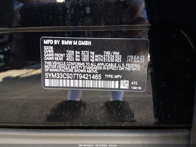 Aukcja sprzedaży 2026 Bmw Xm Label, vin: 5YM33CS07T9421465, numer aukcji: 46104515