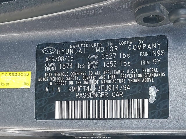 Aukcja sprzedaży 2015 Hyundai Accent Gls, vin: KMHCT4AE3FU914794, numer aukcji: 46104516