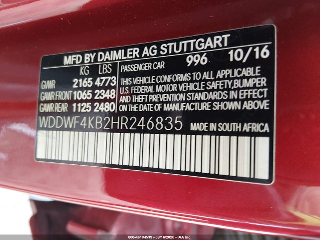 Aukcja sprzedaży 2017 Mercedes-benz C 300 4matic, vin: WDDWF4KB2HR246835, numer aukcji: 46104539