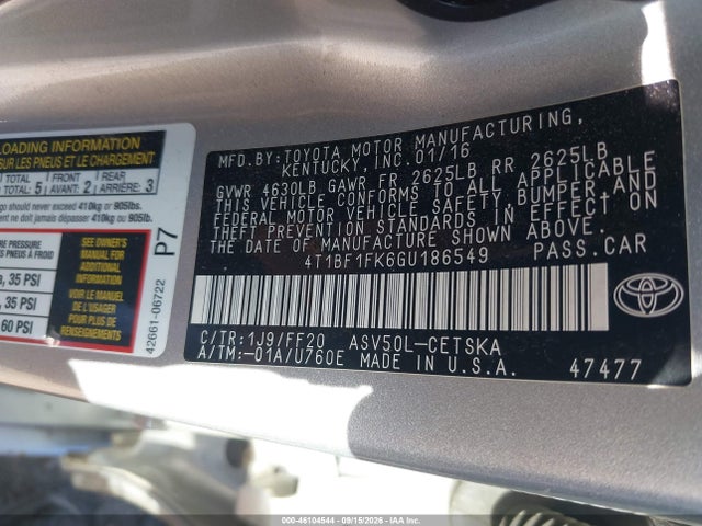 Продаж на аукціоні авто 2016 Toyota Camry Se, vin: 4T1BF1FK6GU186549, номер лоту: 46104544
