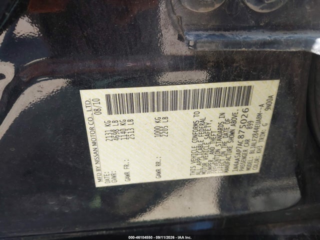 Aukcja sprzedaży 2010 Nissan Maxima 3.5 Sv, vin: 1N4AA5AP7AC875026, numer aukcji: 46104550