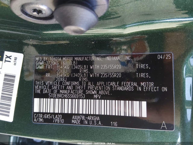 2025 Toyota Highlander Hybrid Platinum მანქანა იყიდება აუქციონზე, vin: 5TDEBRCH6SS669153, აუქციონის ნომერი: 46104582