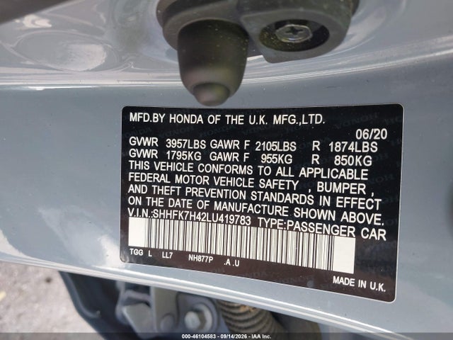 Aukcja sprzedaży 2020 Honda Civic Sport, vin: SHHFK7H42LU419783, numer aukcji: 46104583