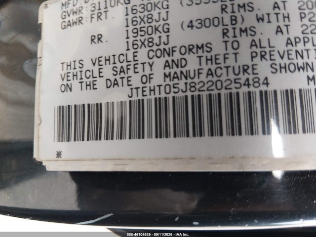 2002 Toyota Land Cruiser მანქანა იყიდება აუქციონზე, vin: JTEHT05J822025484, აუქციონის ნომერი: 46104589