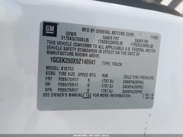 Aukcja sprzedaży 2009 Chevrolet Silverado 1500 Lt, vin: 1GCEK290X9Z148941, numer aukcji: 46104593