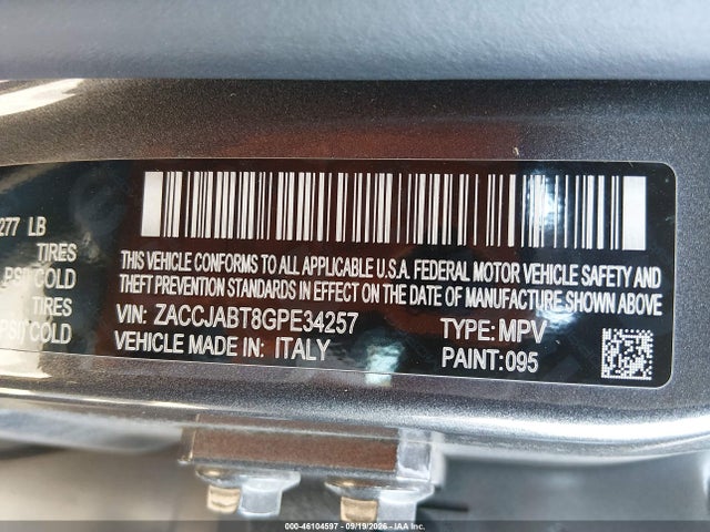 Продажа на аукционе авто 2016 Jeep Renegade Latitude, vin: ZACCJABT8GPE34257, номер лота: 46104597