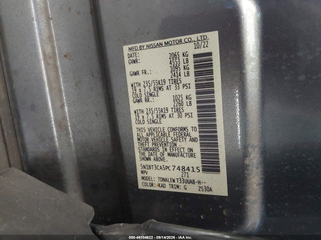 2023 Nissan Rogue Sl Fwd მანქანა იყიდება აუქციონზე, vin: 5N1BT3CA5PC748415, აუქციონის ნომერი: 46104622