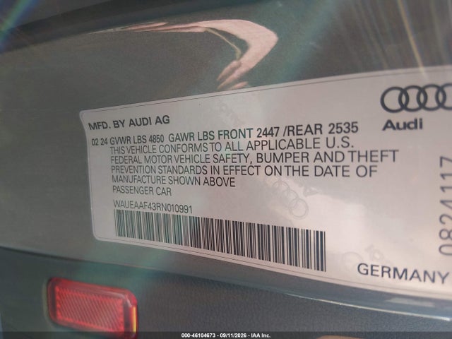 Продаж на аукціоні авто 2024 Audi A4 Premium Plus 45 Tfsi S Line Quattro S Tronic, vin: WAUEAAF43RN010991, номер лоту: 46104673