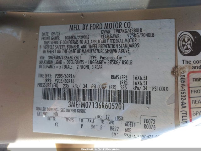 Aukcja sprzedaży 2006 Mercury Milan V6, vin: 3MEFM07136R605201, numer aukcji: 46104713