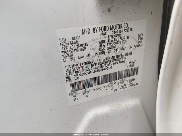 Продажа на аукционе авто 2011 Ford Edge Limited, vin: 2FMDK3KC8BBB40590, номер лота: 46104728