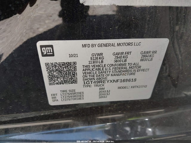2022 Gmc Sierra 2500hd 4wd  Standard Bed Denali მანქანა იყიდება აუქციონზე, vin: 1GT49REYXNF169618, აუქციონის ნომერი: 46104736